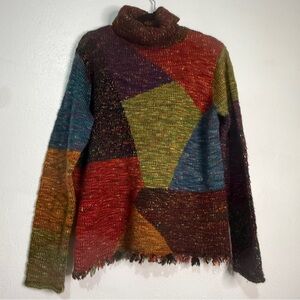 Susan Bristol Multicolor Patchwork Turtleneck Sweater. Sz XL.